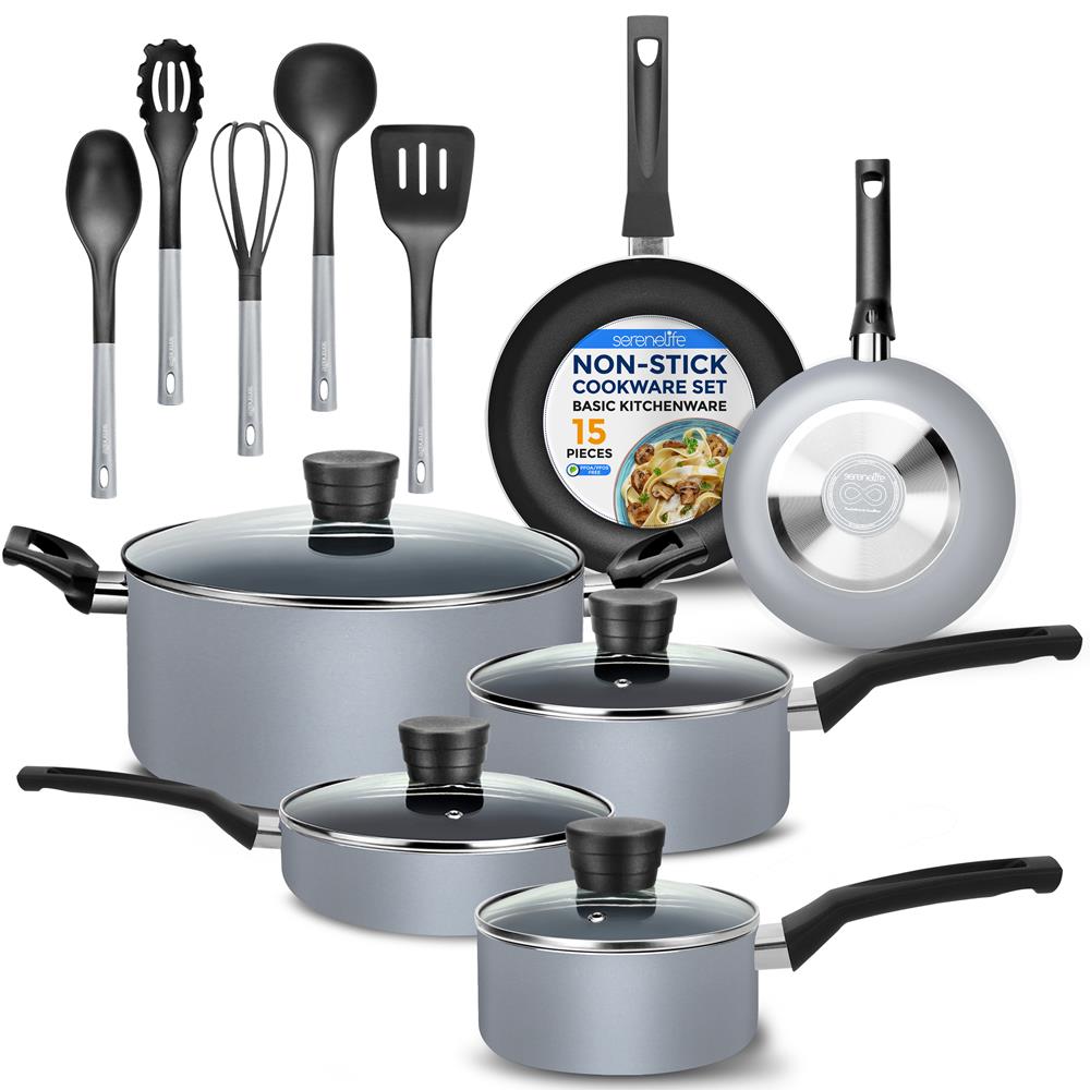Serenelife Cookware Topfset 15-tlg Schwarz Antihaft