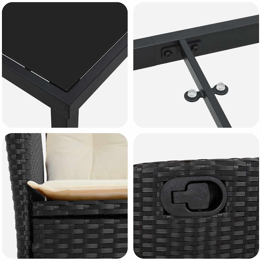 vidaXL Garten Essgruppe Schwarz 9-tlg Poly-Rattan