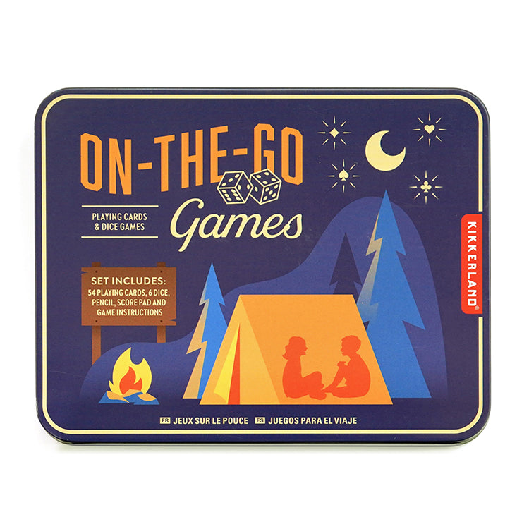 Kikkerland Home On-The-Go Games Reisespiel Dose mit Karten