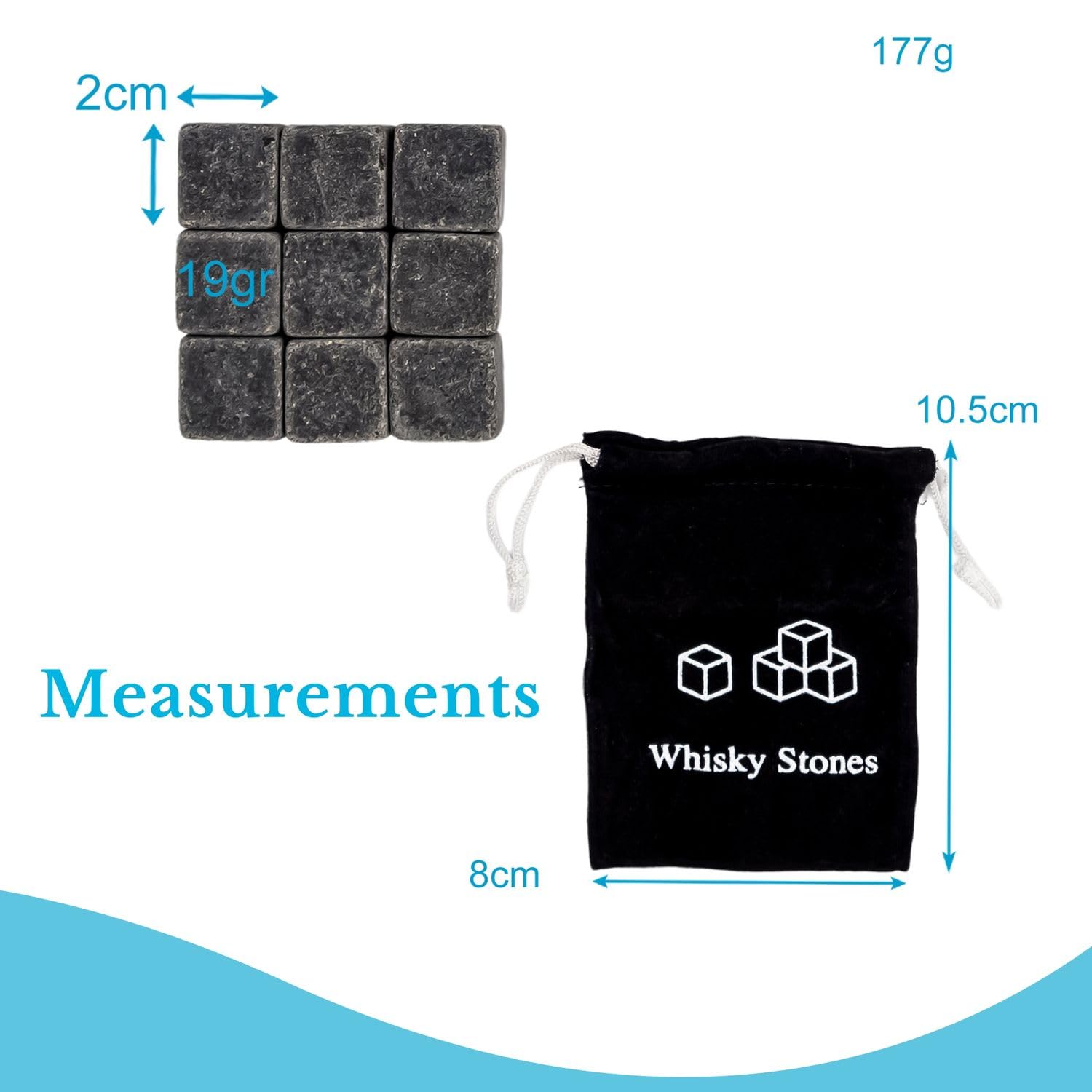 Intirilife Whisky Steine Granit grau 9 Stück 2x2 cm