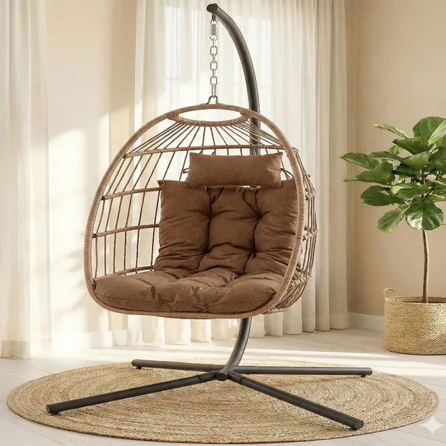 Serenelife Furniture Egg Chair Hängesessel Braun mit Kissen 350 lbs