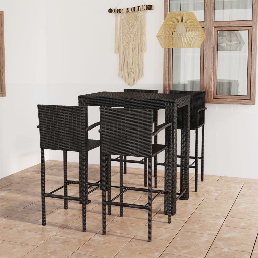vidaXL Garten-Bar-Set 5-tlg. Rattan Schwarz Armlehne