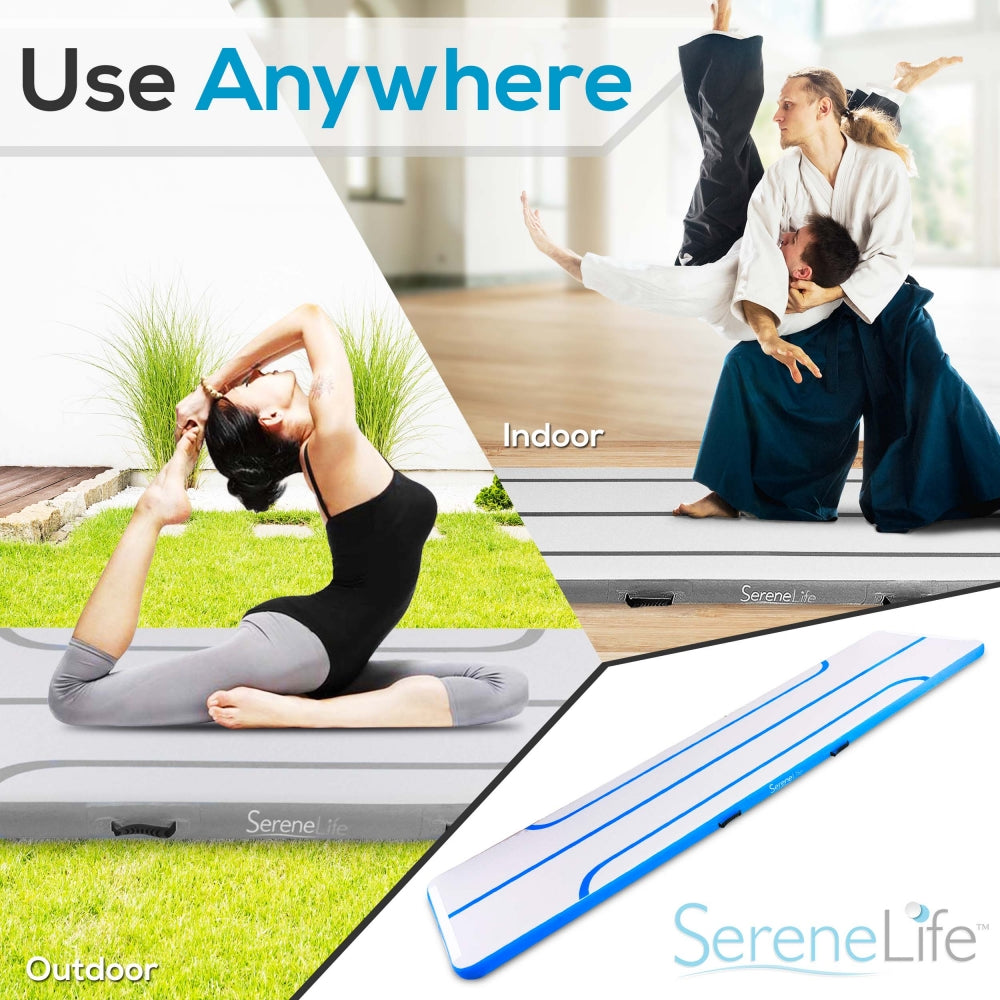 Serenelife Airtrack 13Ft Turnmatte aufblasbar blau mit Pumpe
