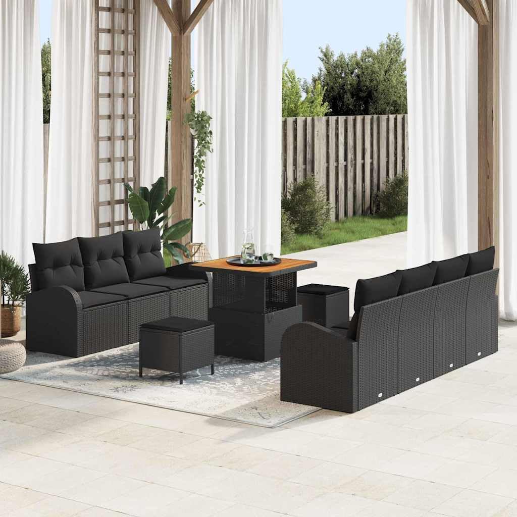 vidaXL Heim & Garten Gartensofa-Set 10-tlg Schwarz Poly-Rattan