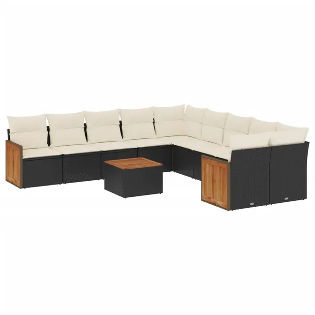 vidaXL Heim & Garten 11-TLG Garten-Sofagarnitur Schwarz Creme