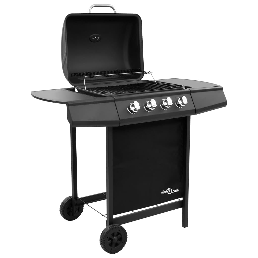 vidaXL Heim & Garten Gasgrill 4 Flammen Schwarz mit Deckel