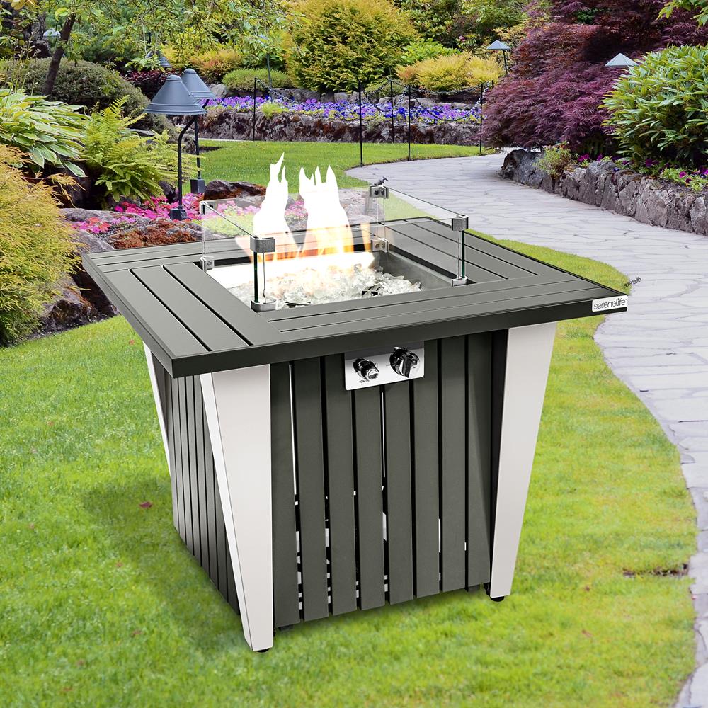 Serenelife Fire Pit Gas-Feuertisch 50.000 BTU Edelstahl mit Abdeckung