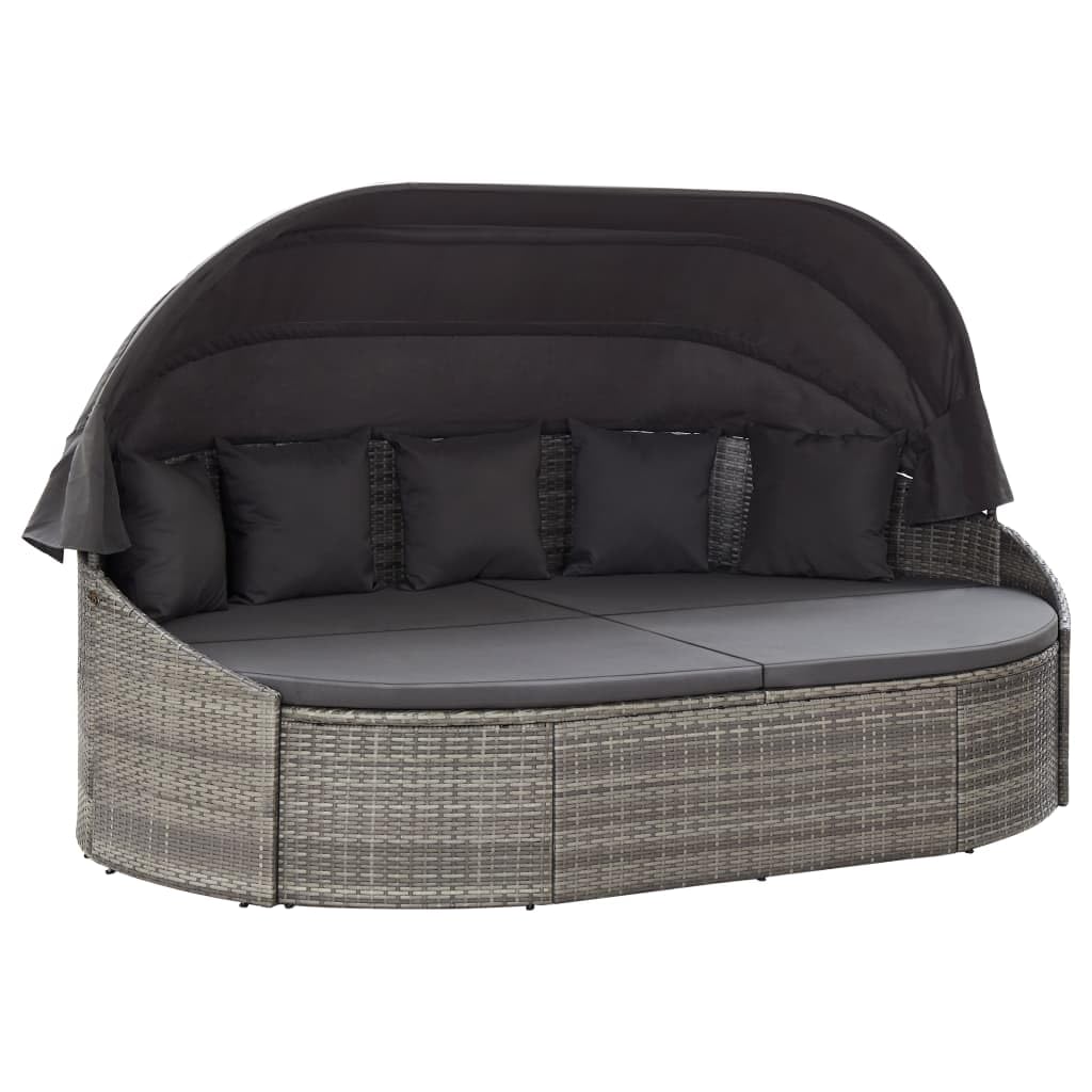vidaXL Outdoor-Loungebett mit Dach Rattan braun
