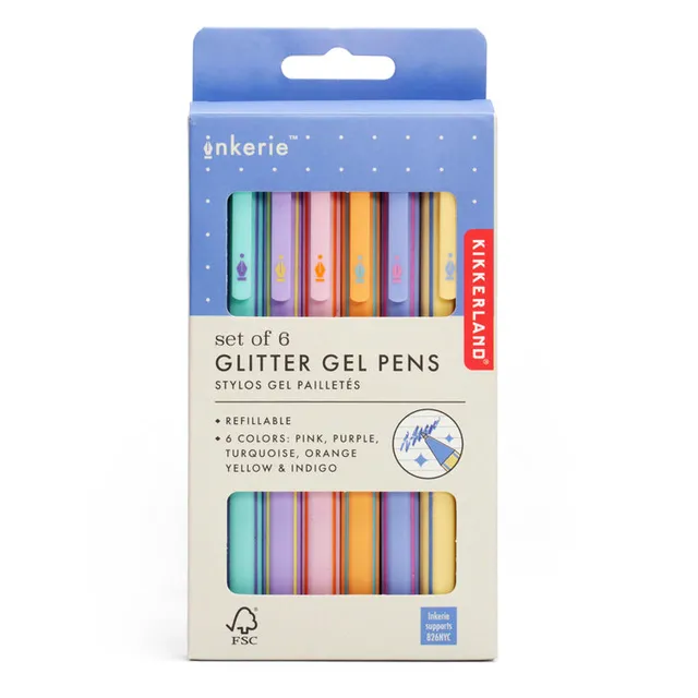 Kikkerland Inkerie Glitter Gelstifte 6er Set Glitzer