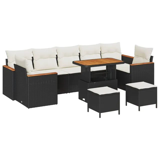 vidaXL Heim & Garten Gartensofa Schwarz-Cremeweiß Poly-Rattan