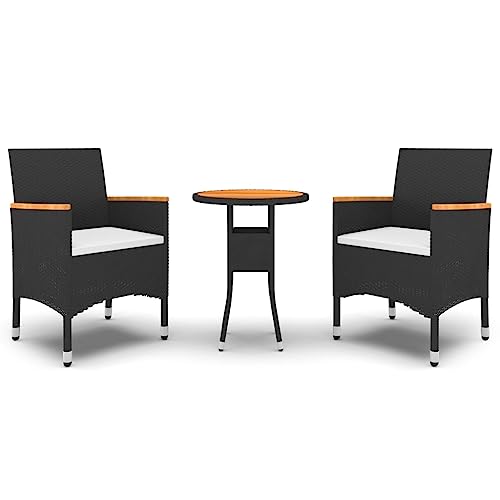 vidaXL Gartenmöbel 3-tlg Sitzgruppe Rattan Schwarz Glas