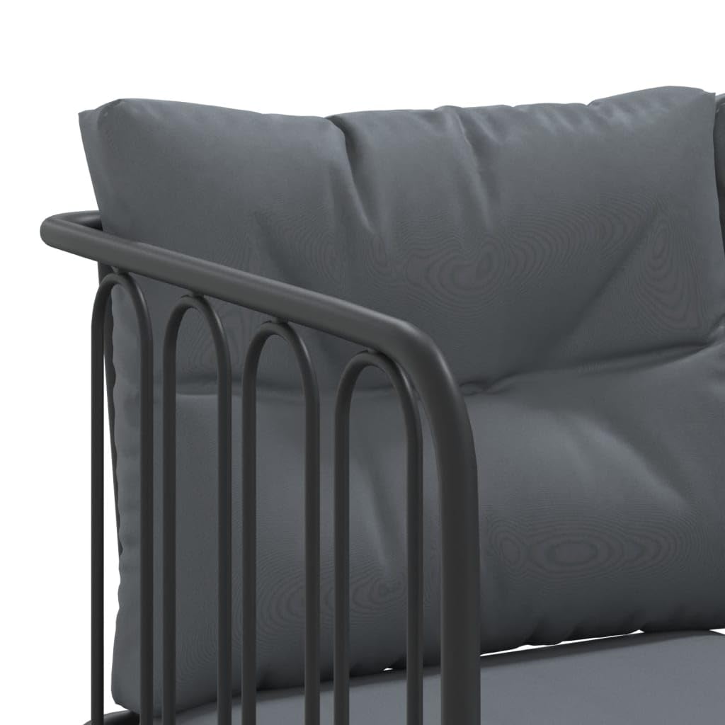vidaXL Gartensofa L-Form Schwarz Textilene mit Kissen