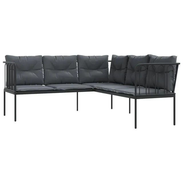 vidaXL Gartensofa L-Form Schwarz Textilene mit Kissen