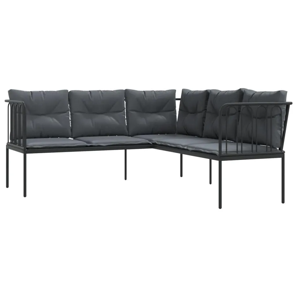 vidaXL Gartensofa L-Form Schwarz Textilene mit Kissen