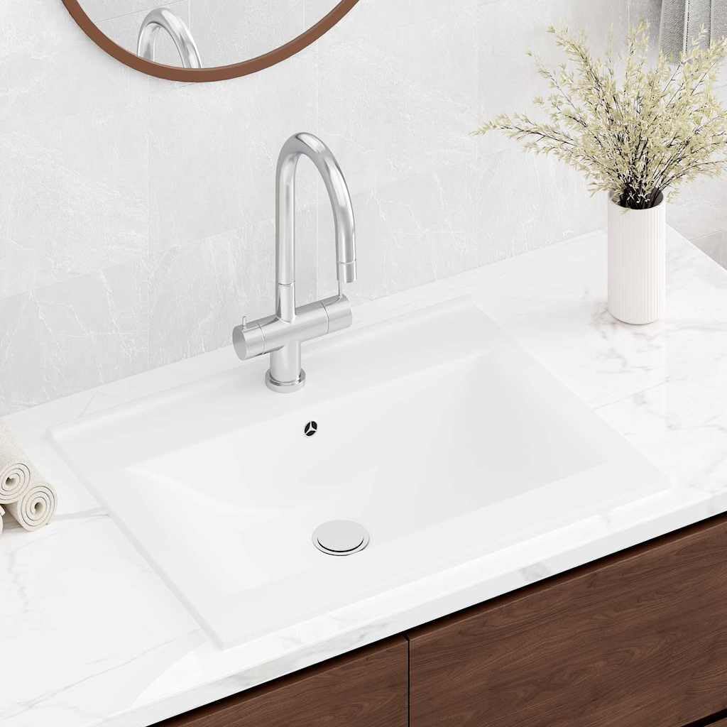 vidaXL Waschbecken Keramik Rechteckig Weiß 60x46 cm Hahnloch