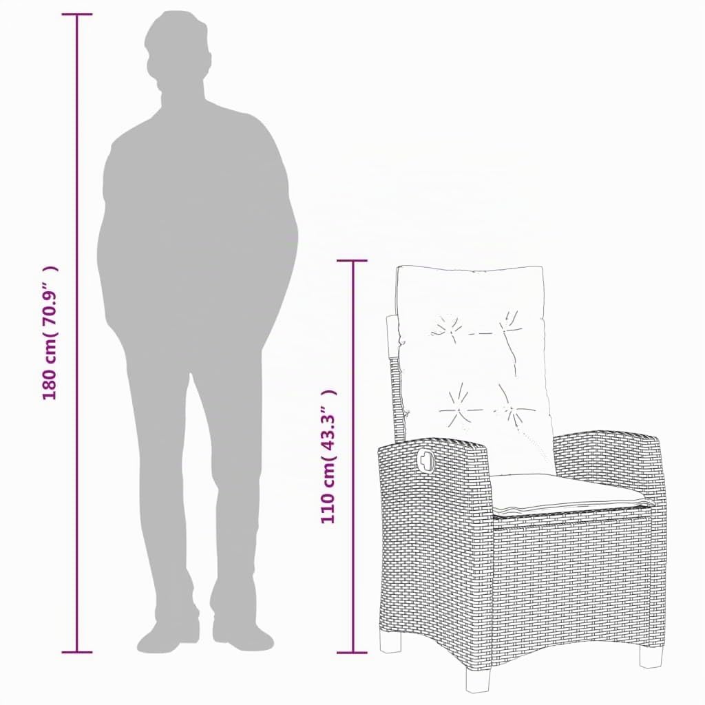 vidaXL Heim & Garten Gartensessel Grau verstellbar 2 Stk. Rattan