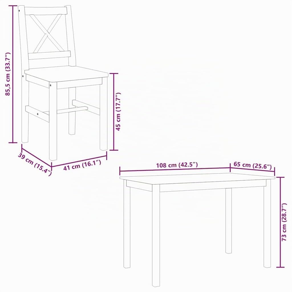 vidaXL Heim & Garten 5-tlg. Essgruppe Esstischset weiß Massivholz