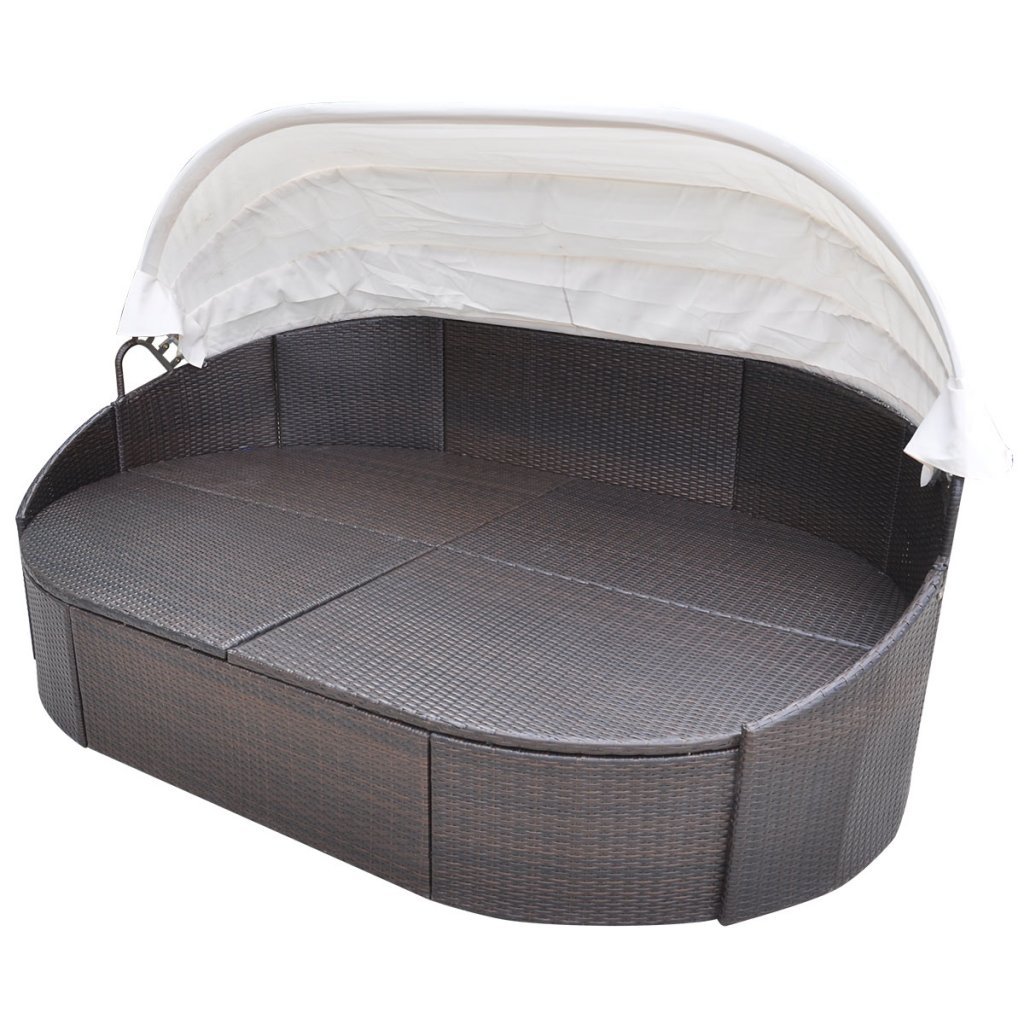vidaXL Outdoor-Loungebett mit Dach Rattan braun