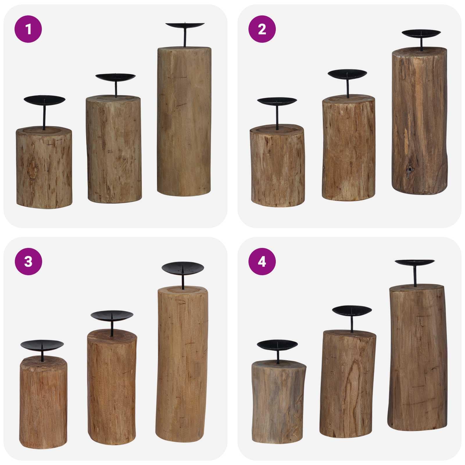 vidaXL Heim & Garten Kerzenhalter 3er Set Teak Natur Massivholz