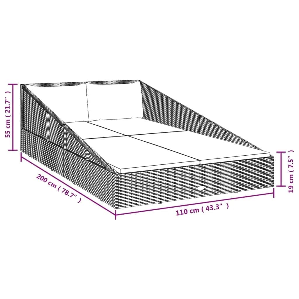 vidaXL Gartenbett Braun 110x200 cm Poly Rattan 2-Personen
