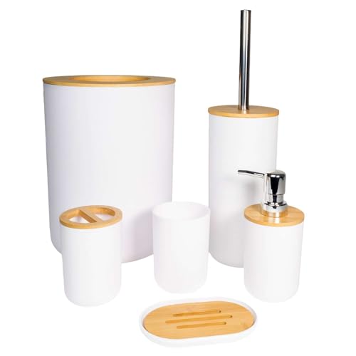 Intirilife Badezimmer Set 6-teilig Weiß Bambus Badaccessoires