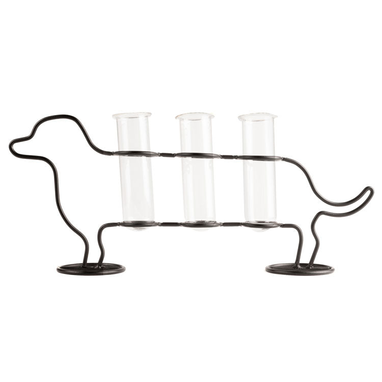 Kikkerland Doggy Triple Tube Vase Dackel Glas für Stecklinge