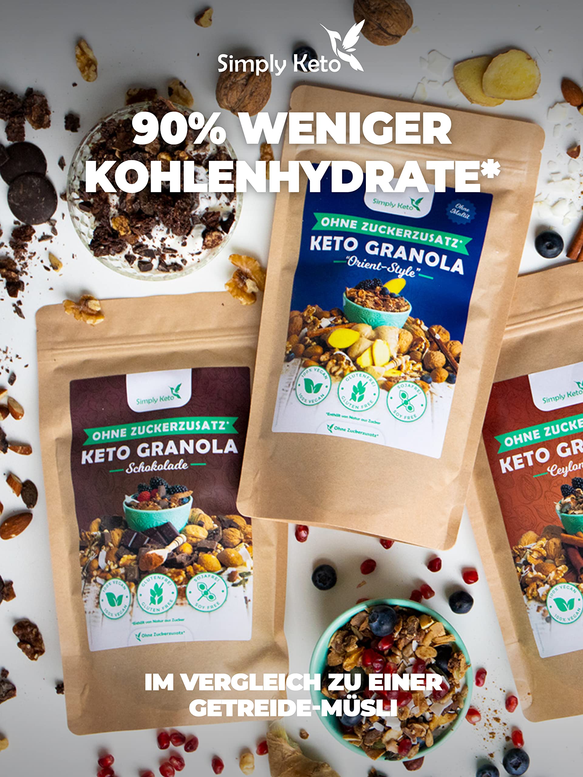 Simply Keto Knusper Granola Orient Sonne 500g ohne Zucker