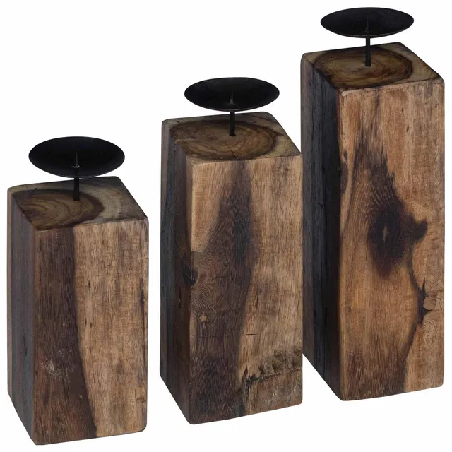 vidaXL Heim & Garten Kerzenhalter Natur 3 Stk Altholz rustikal
