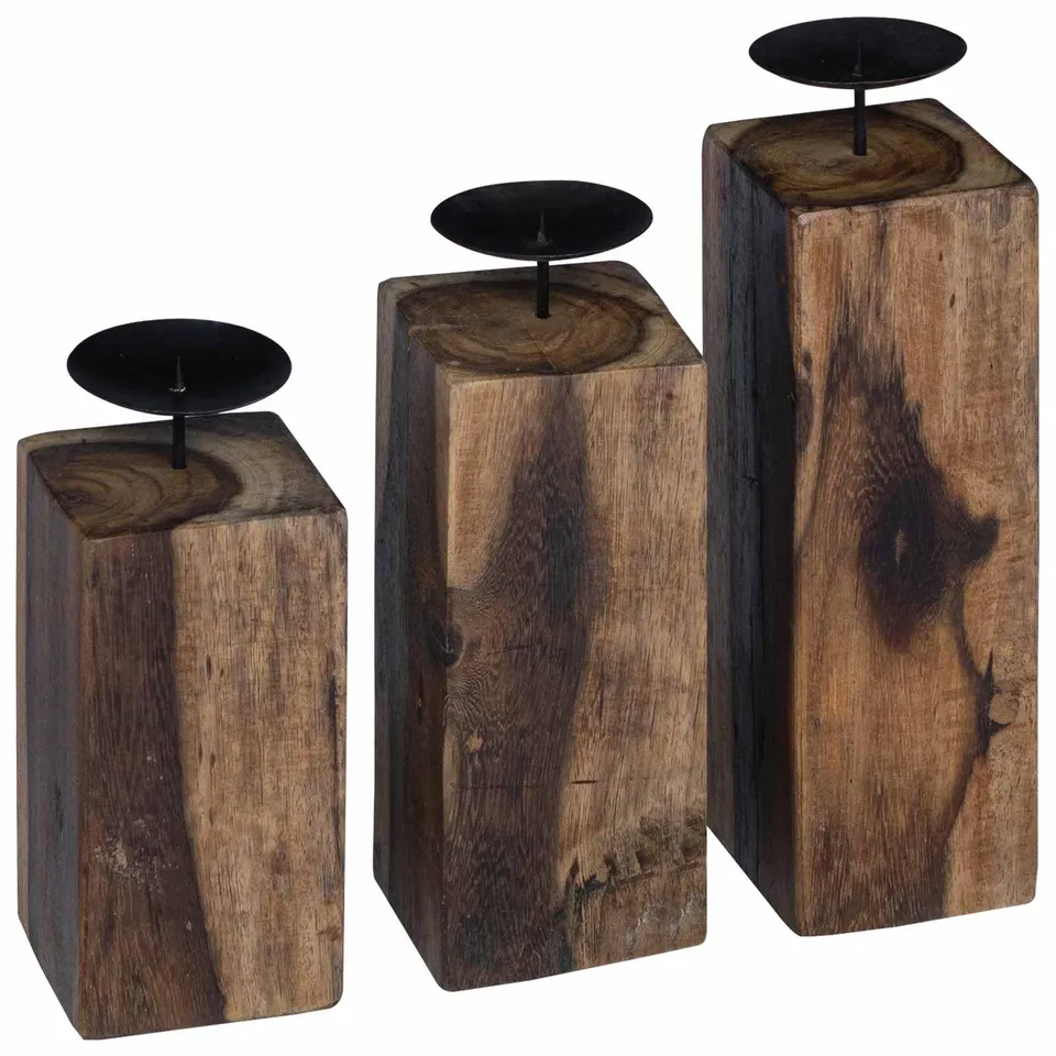 vidaXL Heim & Garten Kerzenhalter Natur 3 Stk Altholz rustikal
