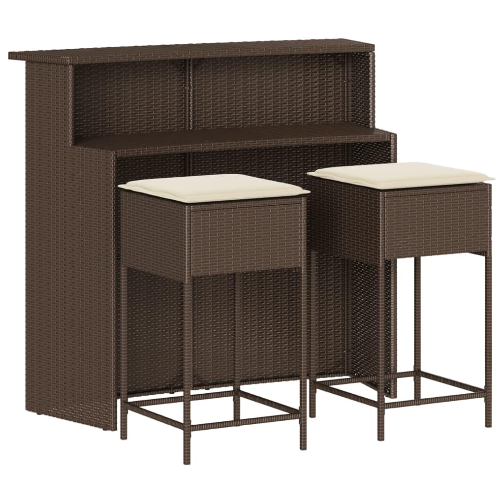 vidaXL Gartenbar-Set 3-TLG Poly Rattan Braun mit Kissen