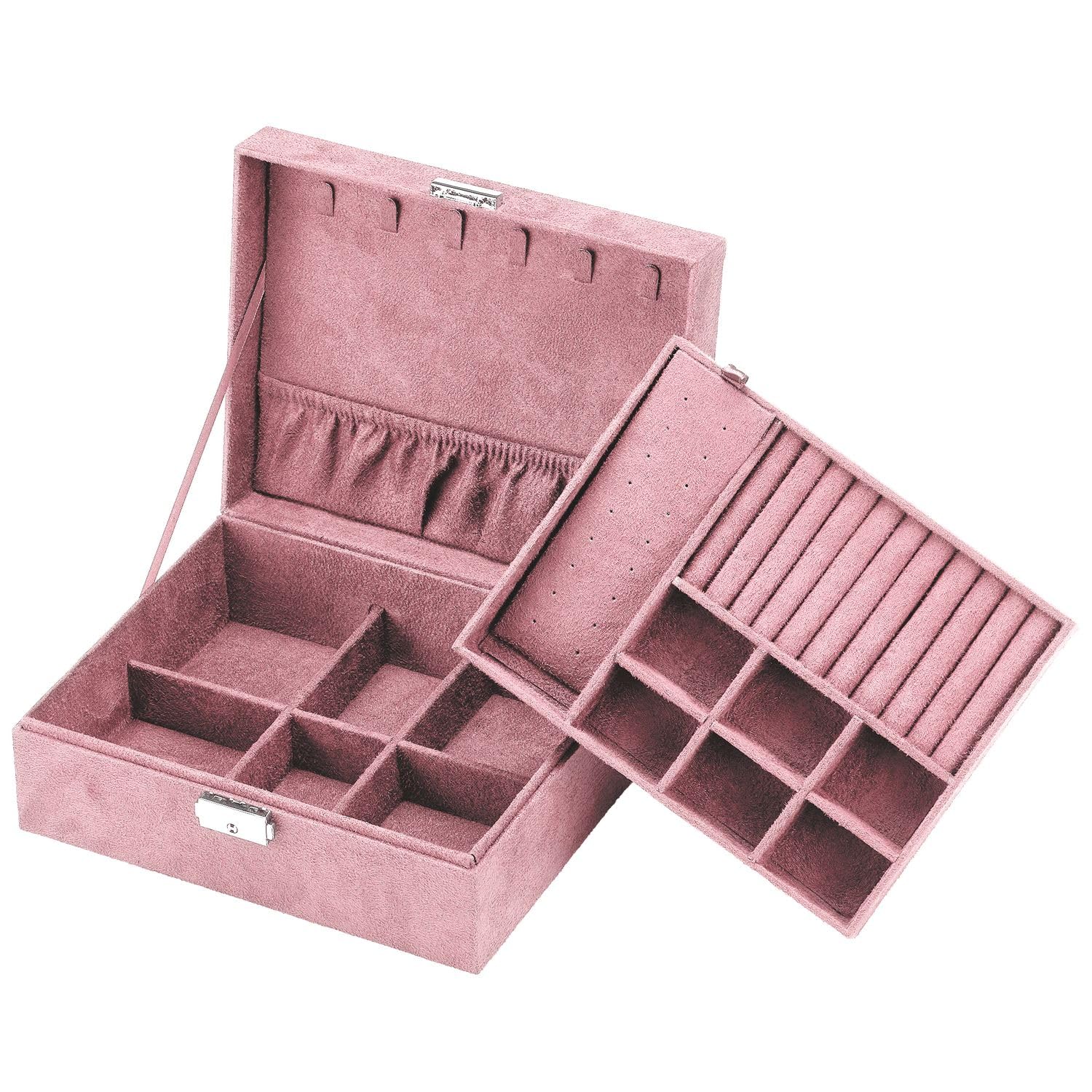 Intirilife Schmuckschatulle Rosa 2 Ebenen 23 cm abschließbar