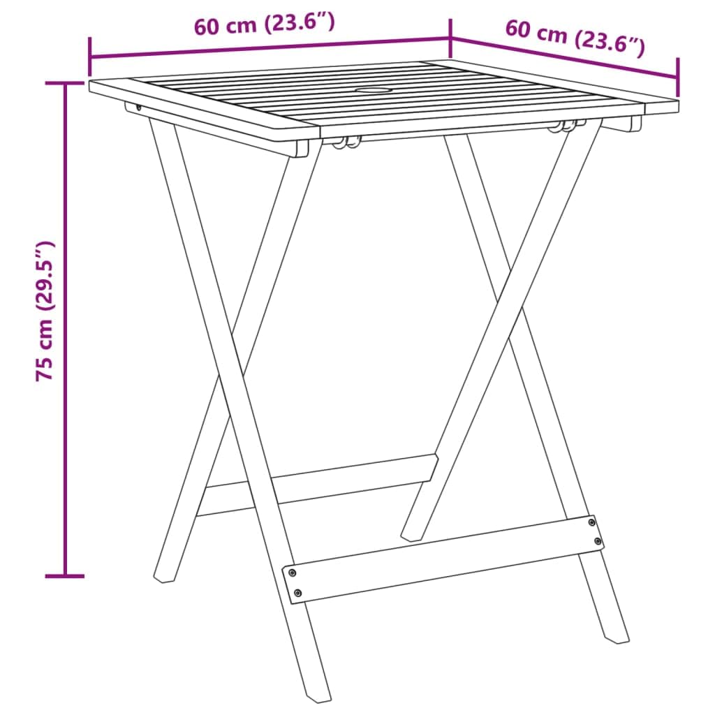 vidaXL Bistro-Set Anthrazit 3-tlg Akazie 60x60 cm klappbar