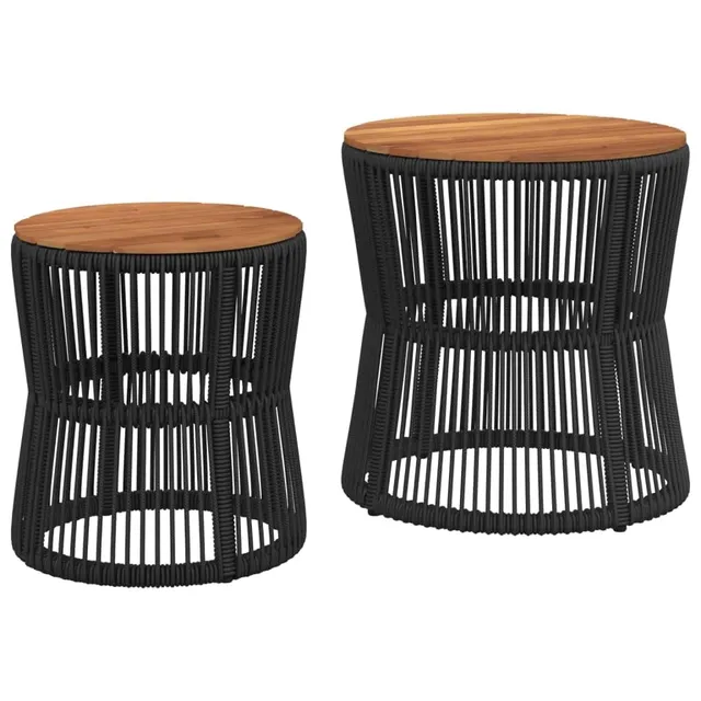 vidaXL Garten-Beistelltische Rattan 2 Stück Schwarz Holzplatte Outdoor