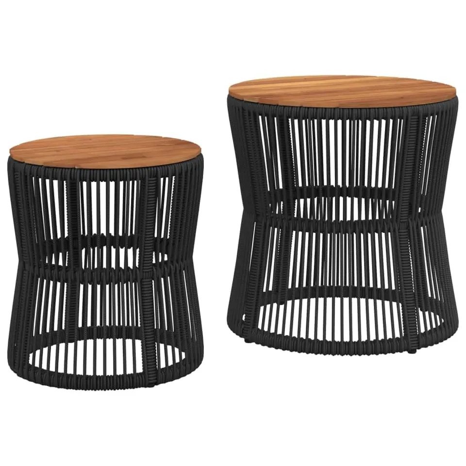vidaXL Garten-Beistelltische Rattan 2 Stück Schwarz Holzplatte Outdoor