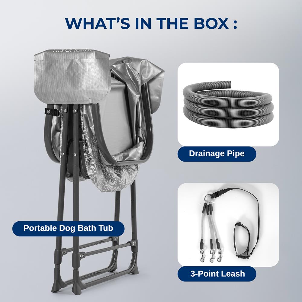 Serenelife Pet Hundebadewanne Grau PVC faltbar 59 kg