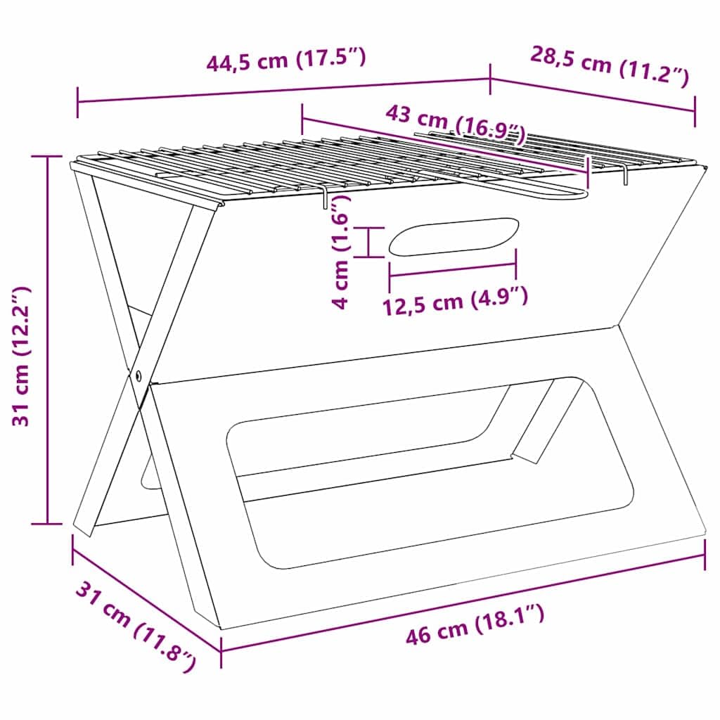 vidaXL Outdoor Grill Schwarz 46x31x31 cm Stahl