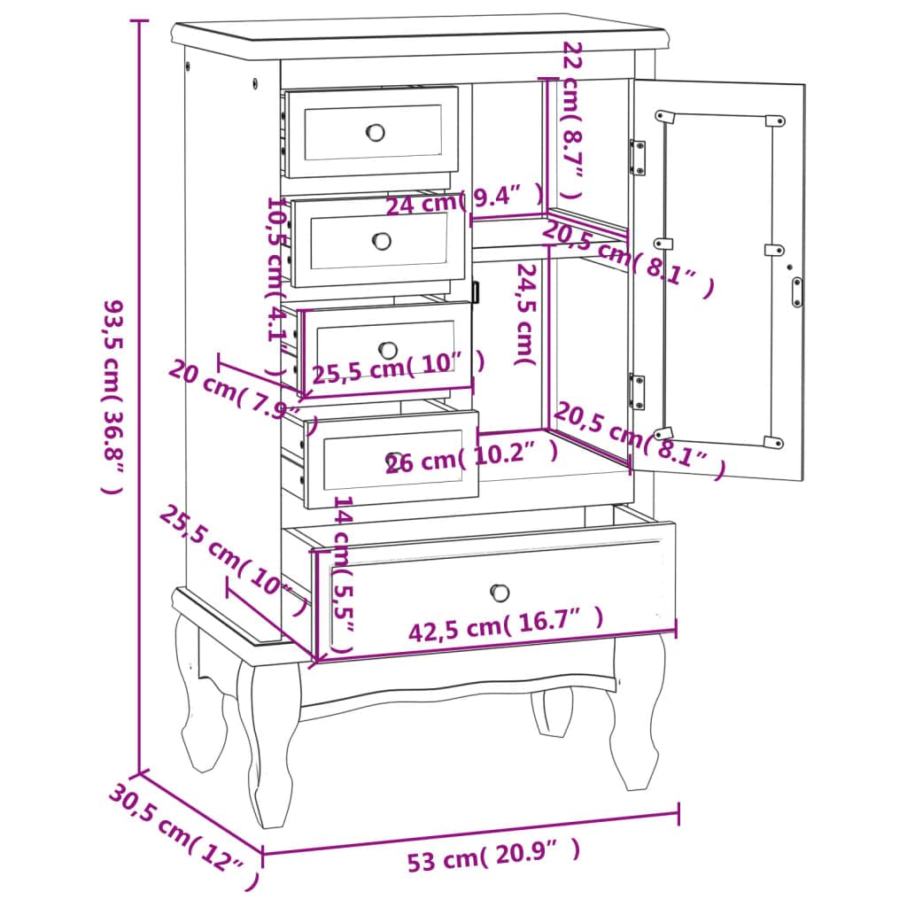 vidaXL Möbel Schrank 5 Schubladen Weiß MDF