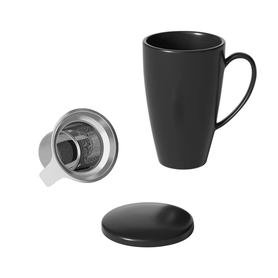 Intirilife Porzellan Teetasse Kaffeetasse schwarz 350 ml mit Sieb
