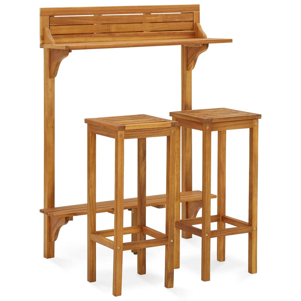 vidaXL Heim & Garten Balkon-Bar-Set 3-tlg. Akazienholz Tisch Stuhl