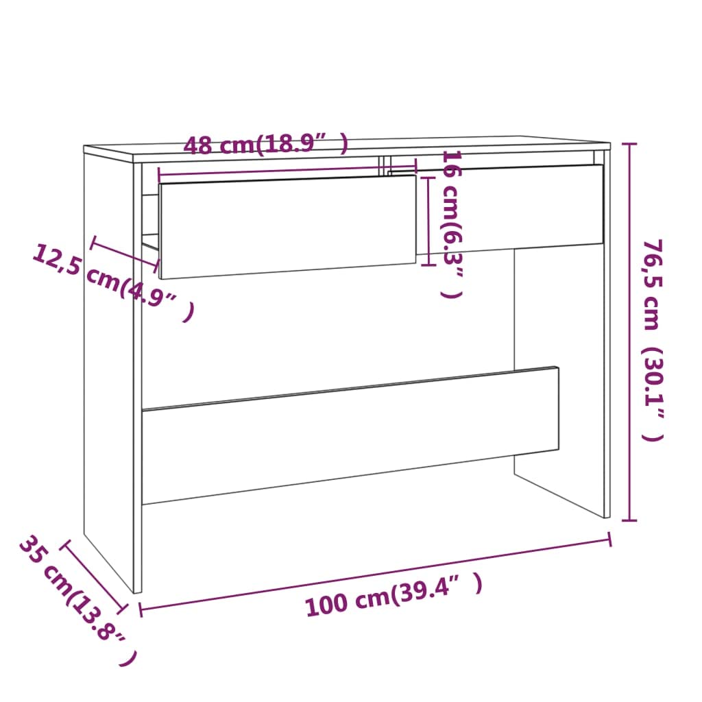 vidaXL Konsolentisch Weiß 100x35x76,5 cm mit Schubladen