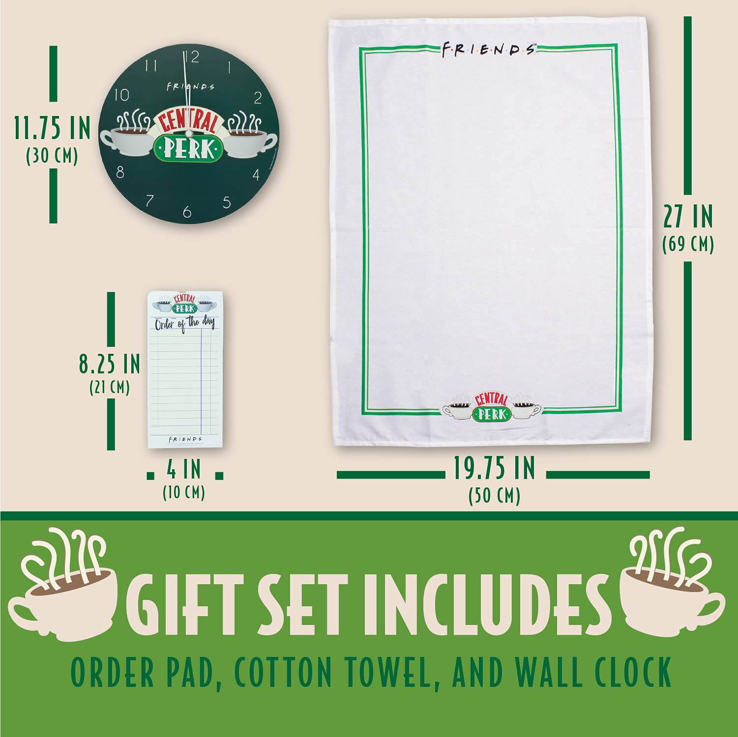 Paladone Homeware Central Perk Geschenkset Uhr Tuch Block