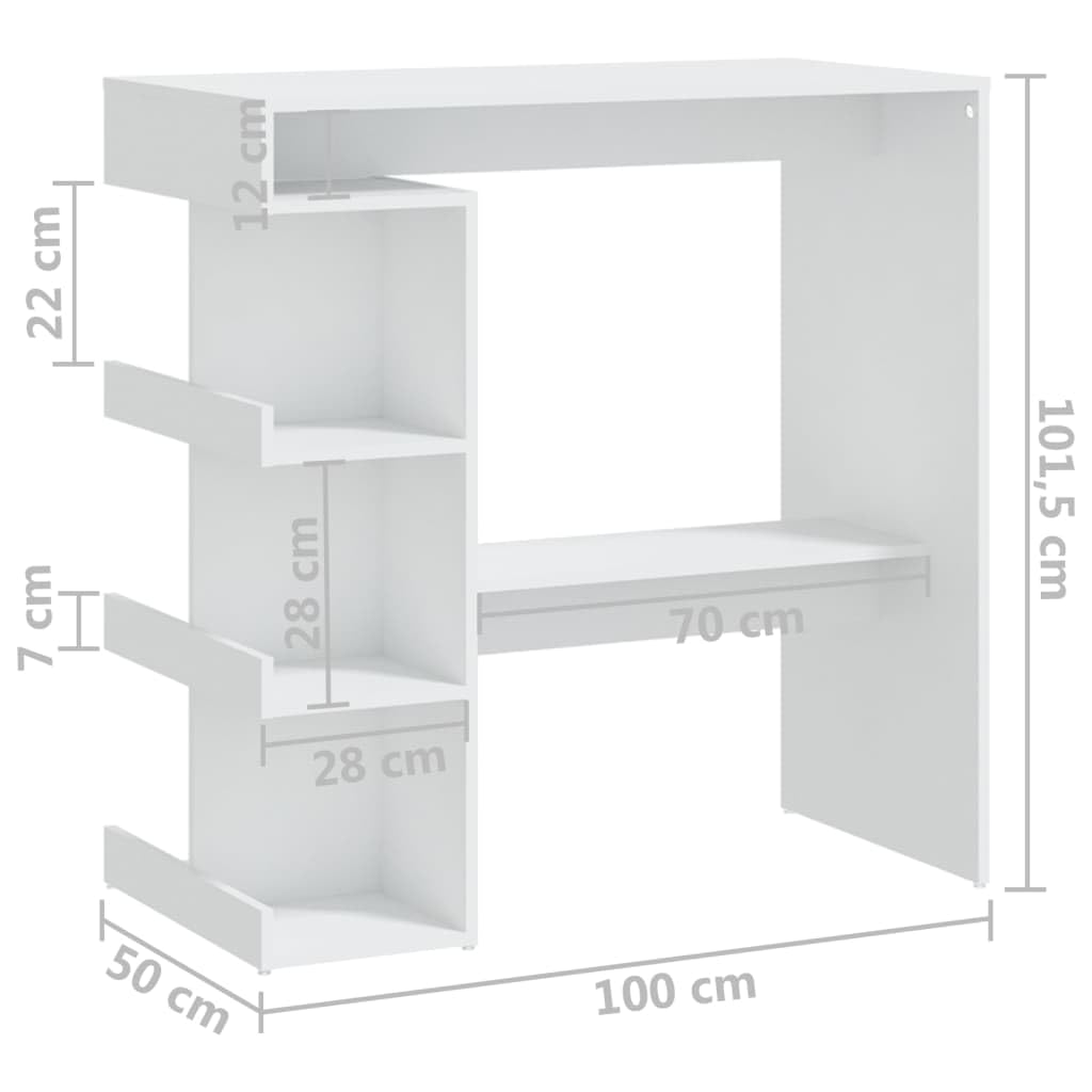 vidaXL Bartisch Weiß 100x50x101,5cm Holzwerkstoff mit Regal