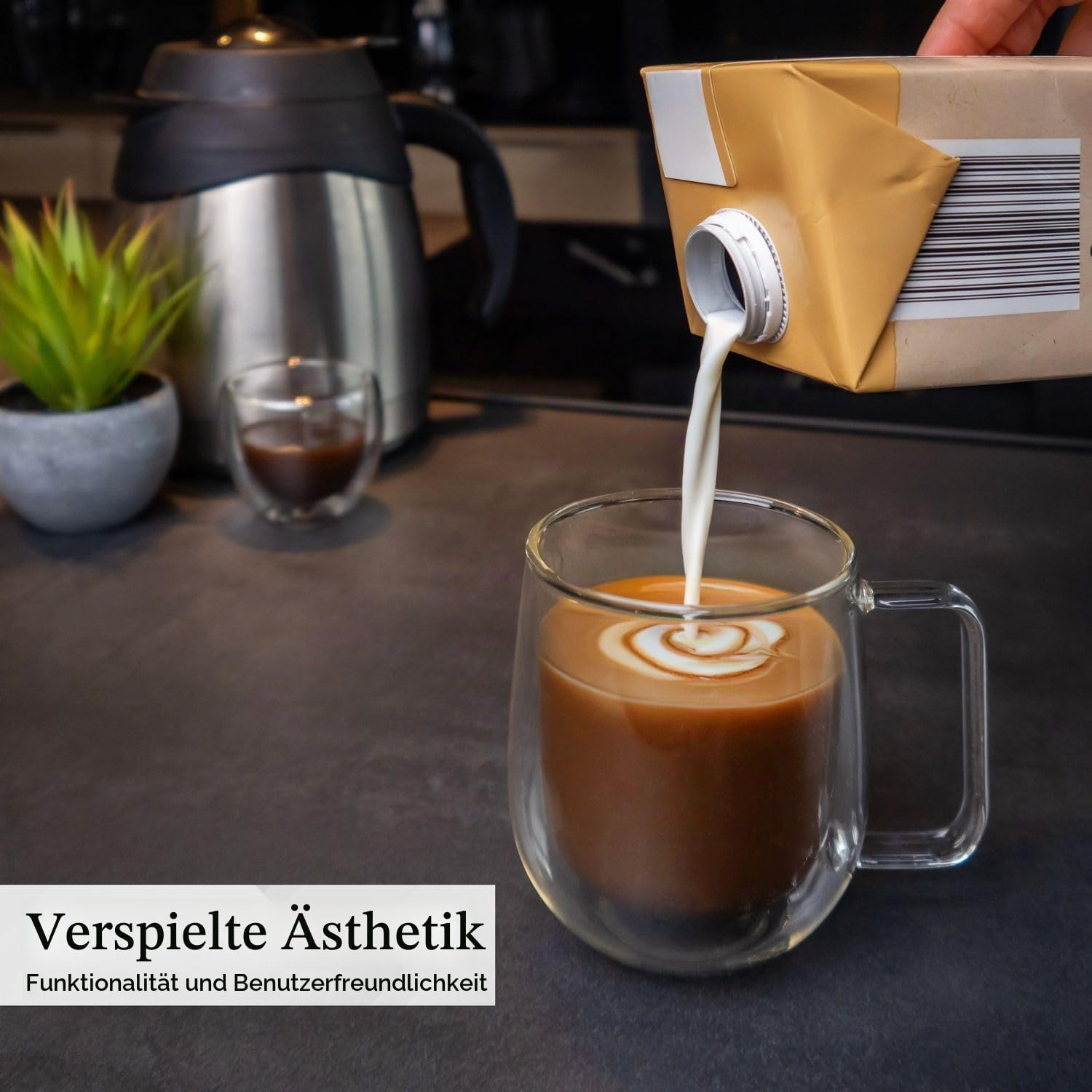 Intirilife Thermo-Gläser doppelwandig 150 ml 2 Stück mit Henkel