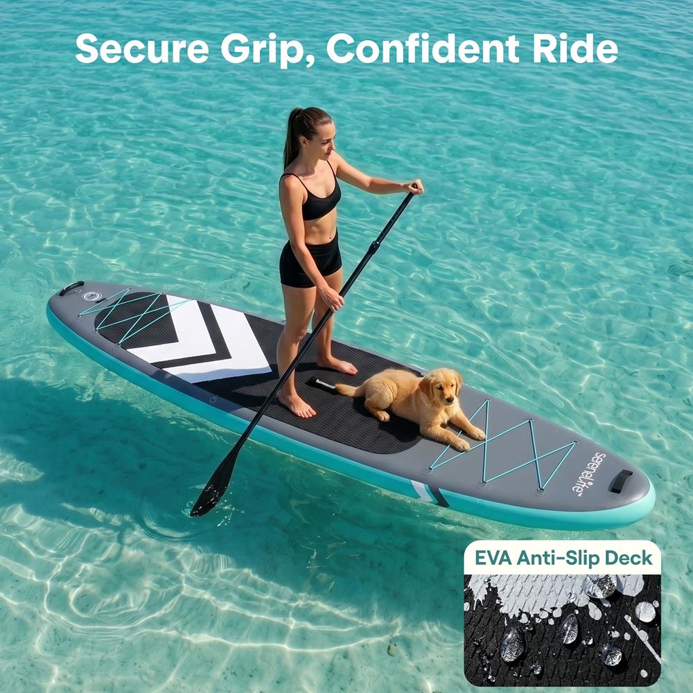 Serenelife SUP Board aufblasbar Grau Komplettset rutschfest