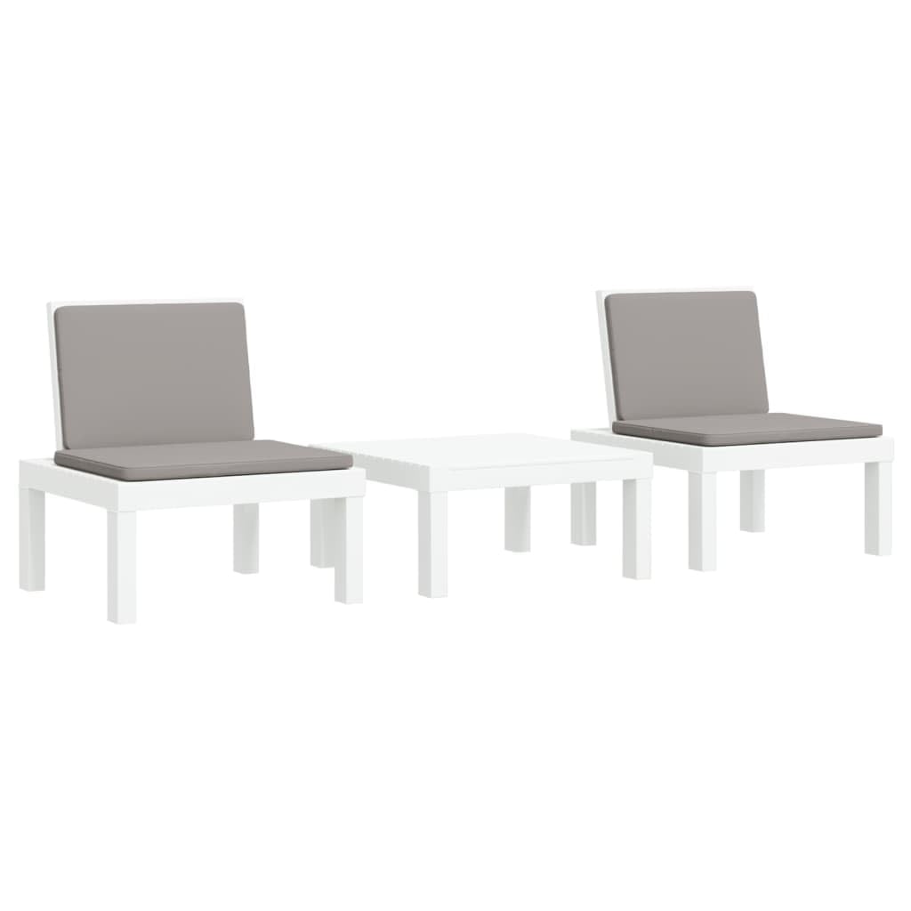 vidaXL Heim & Garten Lounge-Set 3-TLG PP Weiss mit Kissen