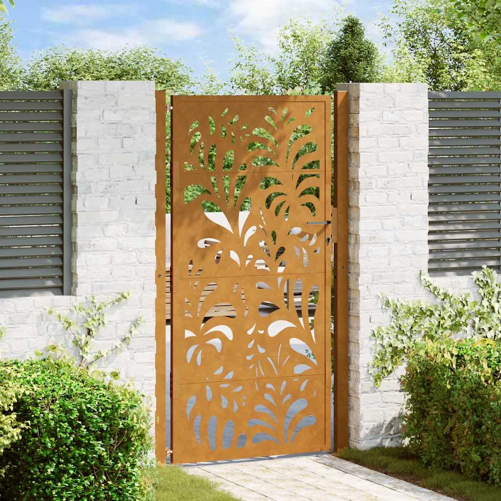 vidaXL Gartentor 100x200 cm Wetterstahl Tor Wellendesign Braun