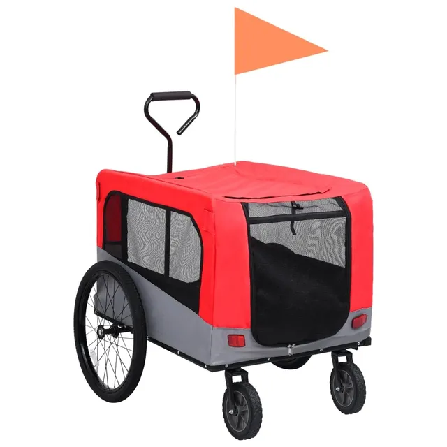 vidaXL Fahrradanhänger Hunde 2-in-1 Buggy Rot Grau