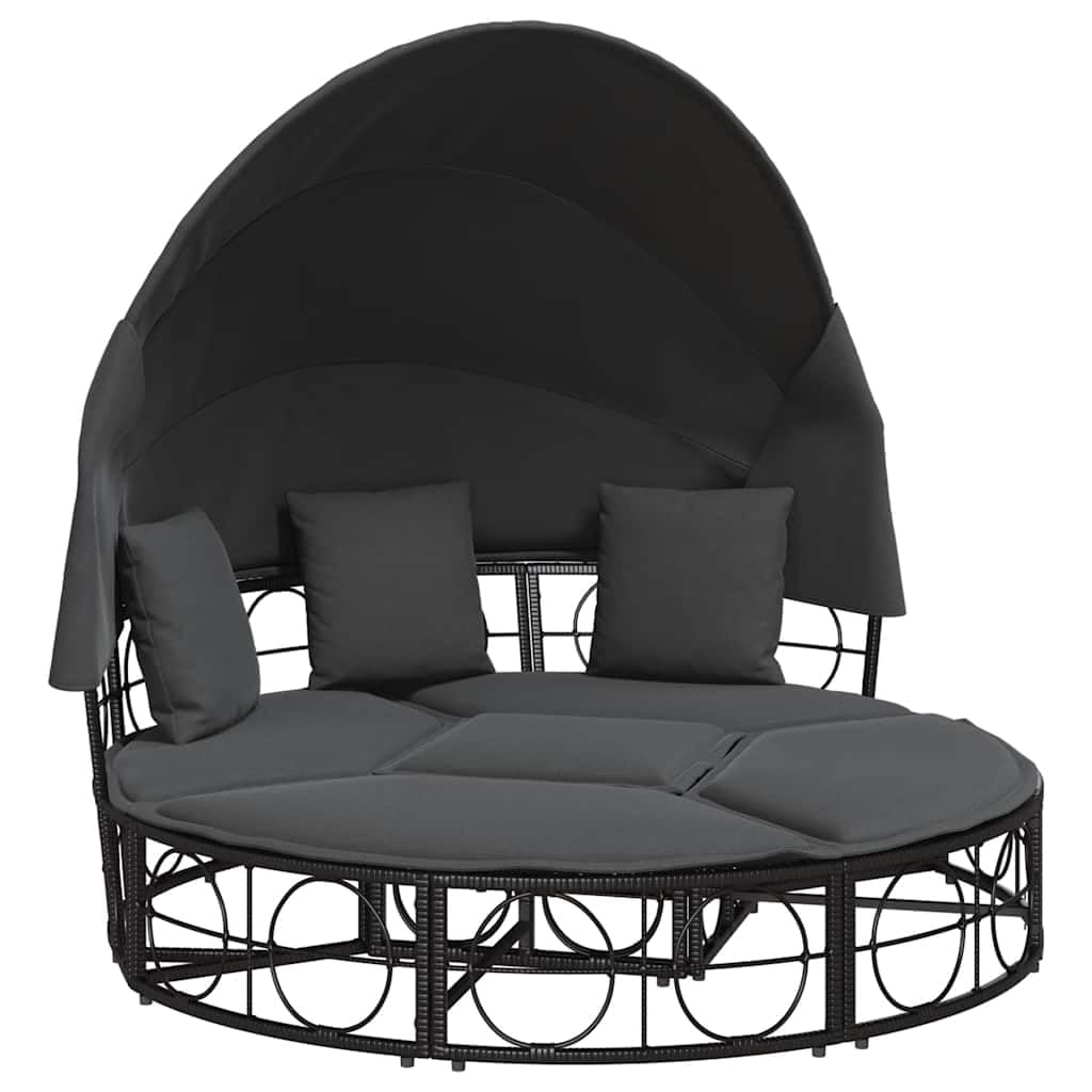 vidaXL Outdoor-Loungebett mit Dach Schwarz Poly Rattan Kissen