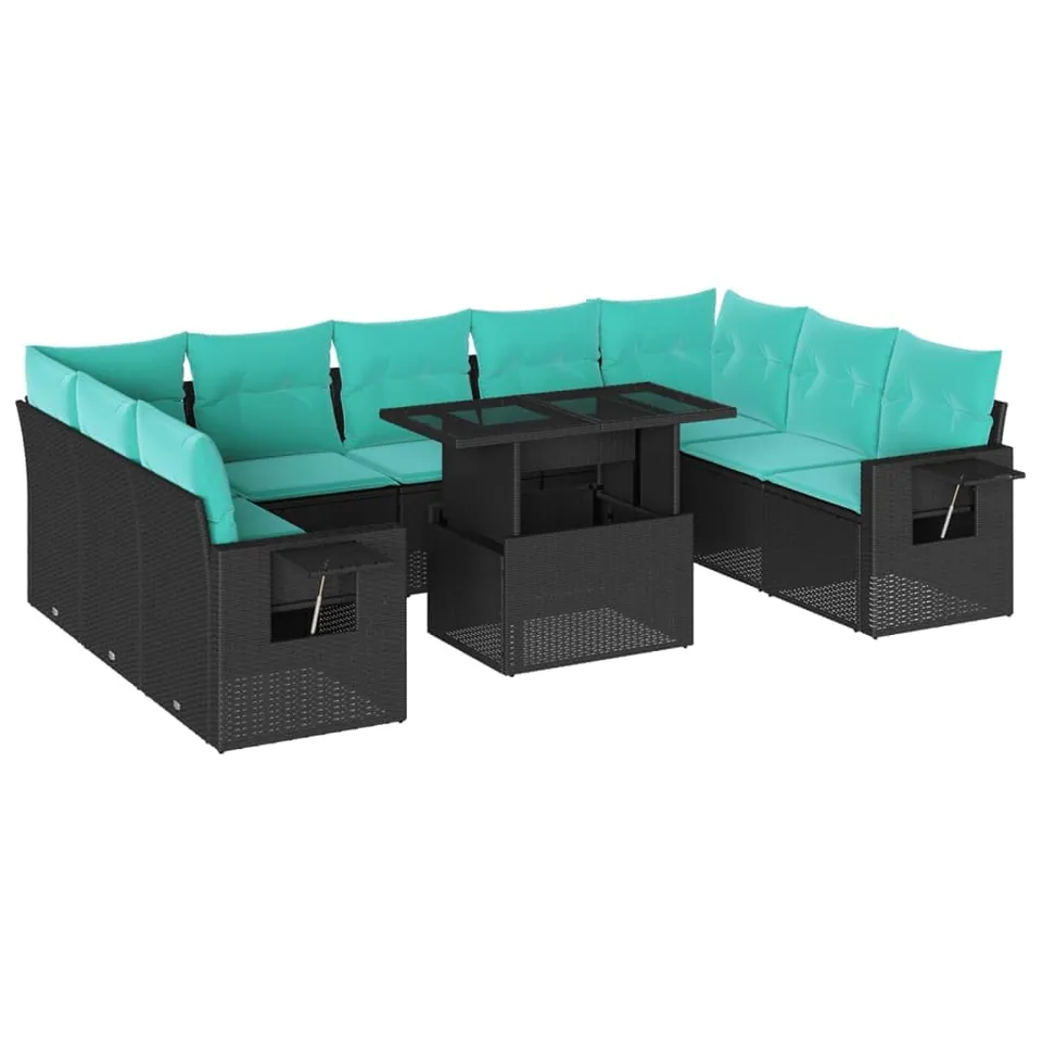 vidaXL Heim & Garten 10-tlg Gartensofa-Set Polyrattan schwarz Tisch
