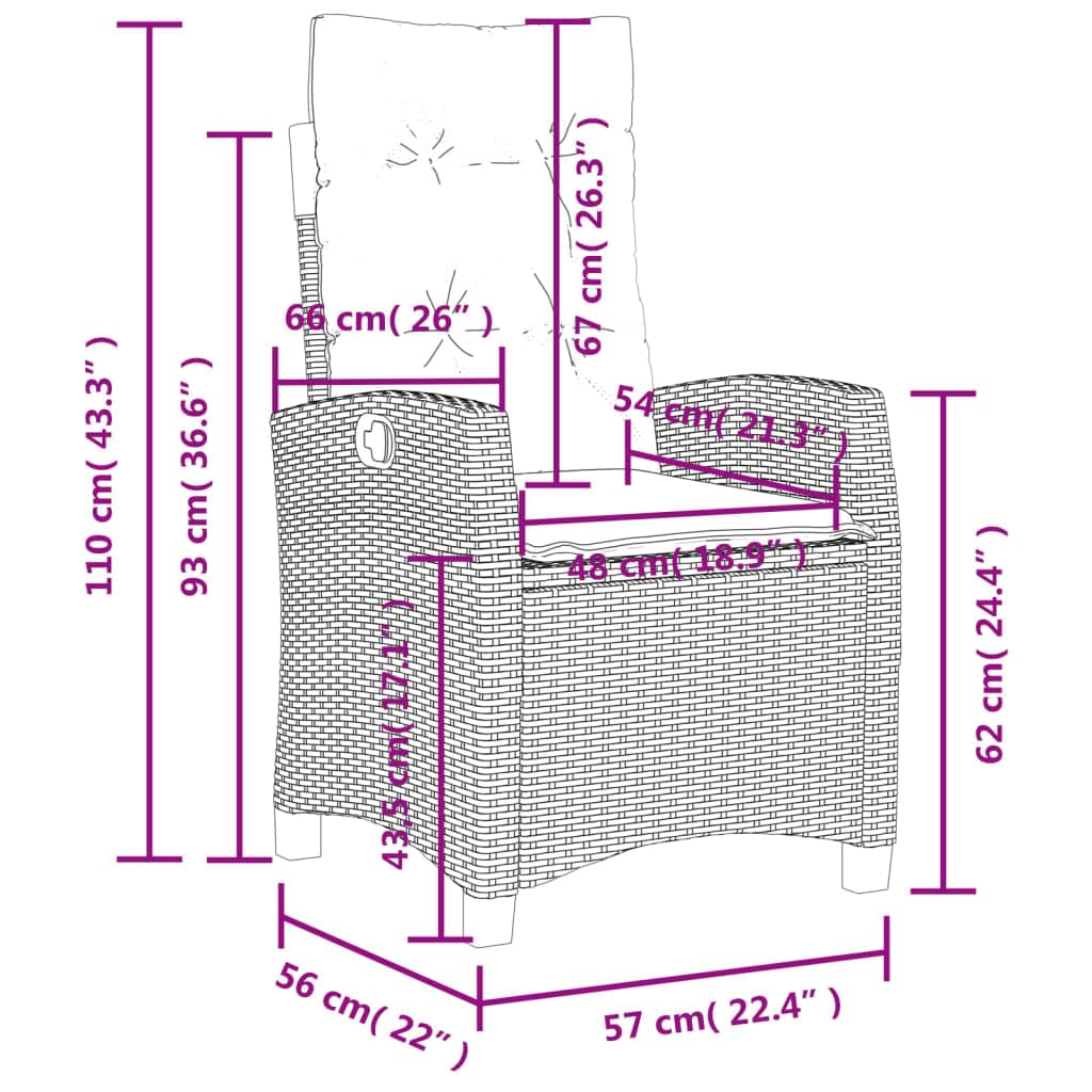 vidaXL Heim & Garten Gartensessel Grau verstellbar 2 Stk. Rattan